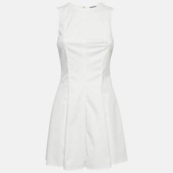 Pre Owned Venroy White Cotton Lace Insert Flared Mini Dress XS