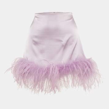 مملوكة مسبقًا Verguenza Purple Satin Silk Feather Detail Mini Skirt S