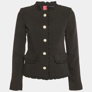 Pre Owned Veronica Virta Black Crepe & Wool Ruffle Detail Rosie Jacket XS