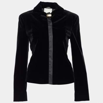 Pre Owned Versace Classic V2 Black Velvet Button Front Blazer M