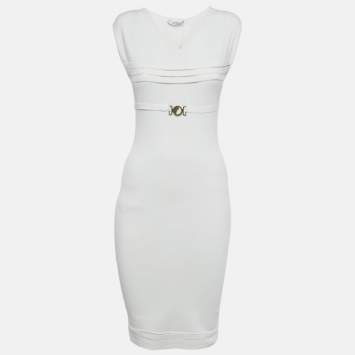 Pre Owned Versace Collection White Jersey Belt Detail Bodycon Dress S