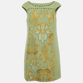 مملوكة مسبقًا Versace Collection Green Printed Crepe Mini Dress M