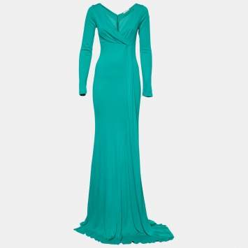 Pre Owned Versace Collection Green Jersey Long Sleeve Maxi Dress M