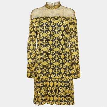 Pre Owned Versace Collection Black Printed Full Sleeve Mini Dress M