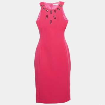 Pre Owned Versace Collection Pink Crepe Embellished Sheath Dress M