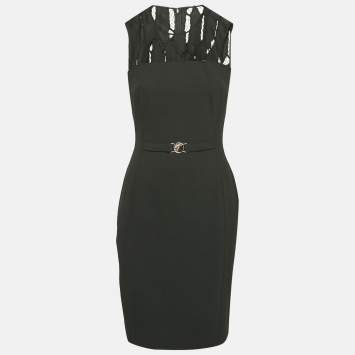 Pre Owned Versace Collection Black Crepe Lace Trim Sleeveless Short Dress M