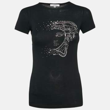 Pre Owned Versace Collection Black Jersey Medusa Embellished T-Shirt S