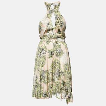 Pre Owned Versace Collection Multicolor Printed Waist Detail Short Dress M
