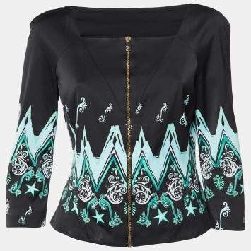 Pre Owned Versace Collection Black Printed Zip-Up Blouse Jacket L