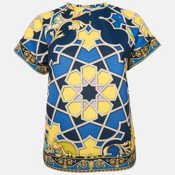 Pre Owned Versace Collection Navy Blue Printed Jersey Neoprene T-Shirt S