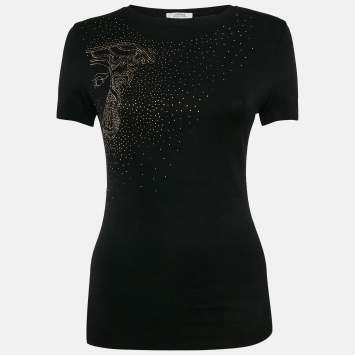Pre Owned Versace Collection Black Half Medusa Embellished Knit Top M
