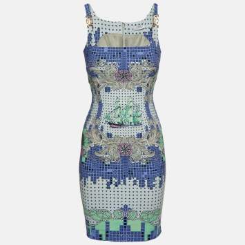 Pre Owned Versace Collection Multicolor Printed Crepe Sleeveless Dress S
