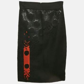Pre Owned Versace Collection Black Sequin Embellished Wool Pencil Skirt M