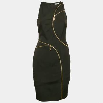 Pre Owned Versace Collection Black Stretch Crepe Zipper Detail Sheath Dress M
