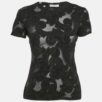 Pre Owned Versace Collection Navy Blue Patterned Jersey T-Shirt S