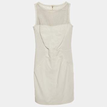 Pre Owned Versace Collection White Leather Sleeveless Mini Dress XS   