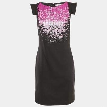 Pre Owned Versace Collection Black Embellished Wool Blend Short Dress L