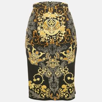 Pre Owned Versace Collection Black Printed Crepe Pencil Skirt M