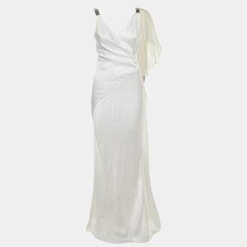 Pre Owned Versace Collection White Satin Overlay Detail Maxi Dress S
