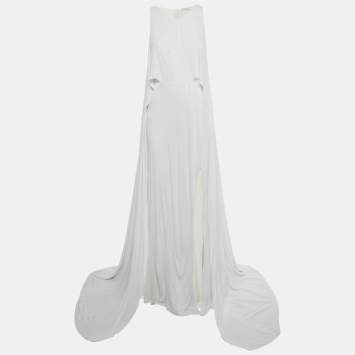 Pre Owned Versace Collection White Jersey Cape Detail Maxi Dress M