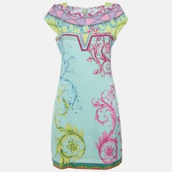 Pre Owned Versace Collection Multicolor Crepe Barocco Print Mini Dress M