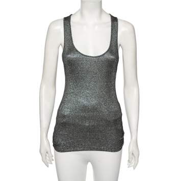 Pre Owned Versace Collection Grey Lurex Knit Tank Top M 