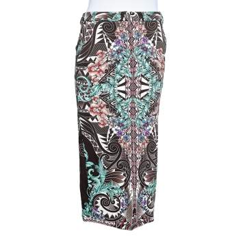 Pre Owned Versace Collection Brown Printed Knit Midi Fitted Skirt S