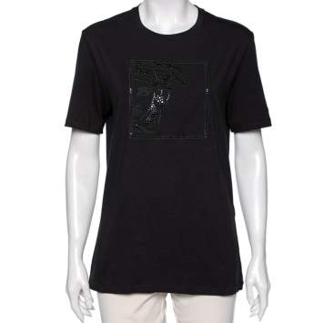 Pre Owned Versace Collection Black Cotton Half Medusa Embellished T-Shirt L