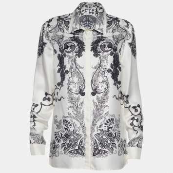 Pre Owned Versace Collection Off-White Printed Silk Long Sleeve Shirt L