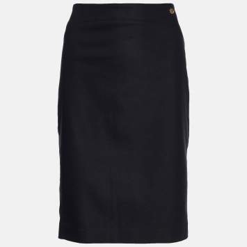 Pre Owned Versace Collection Black Cotton Knit Pencil Skirt L