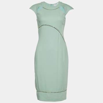 Pre Owned Versace Collection Green Crepe Stud Detail Sleeveless Dress S