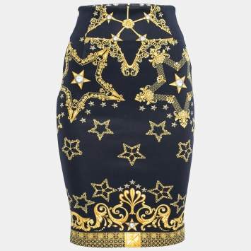 Pre Owned Versace Collection Navy Blue Printed Neoprene Skirt S