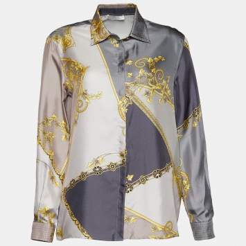 Pre Owned Versace Collection Grey Printed Silk Button Front Shirt S