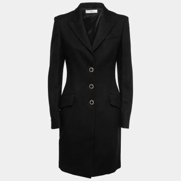 Pre Owned Versace Collection Vintage Black Wool Crepe Single-Breasted Coat M