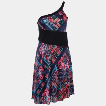 Pre Owned Versace Collection Multicolor Printed Jersey One Shoulder Dress S