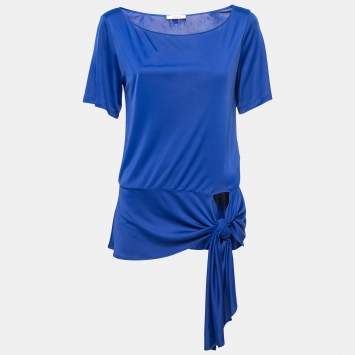 Pre Owned Versace Collection Blue Knit Tie Detail Blouse M