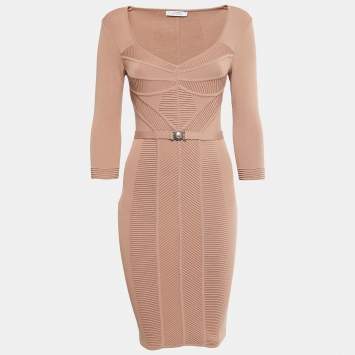 Pre Owned Versace Collection Dark Beige Stretch Knit Bodycon Dress S