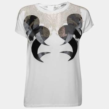 Pre Owned Versace Collection White Embellished & Printed Jersey T-Shirt M