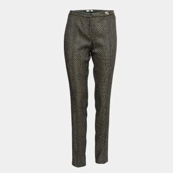 Pre Owned Versace Collection Black and Green Textured Knit Slim Fit Pants M