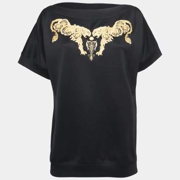 Pre Owned Versace Collection Black Knit Embroidered T-Shirt M