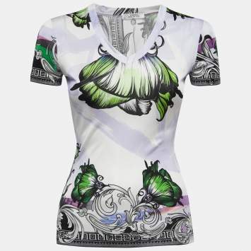 Pre Owned Versace Collection Multicolor Printed Jersey V-Neck T-shirt S