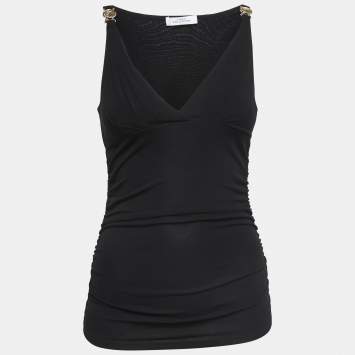 Pre Owned Versace Collection Black Jersey Sleeveless Ruched Mini Dress M