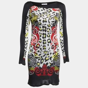 Pre Owned Versace Collection Multicolor Printed Jersey Long Sleeve Mini Dress S