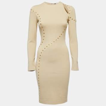 Pre Owned Versace Collection Beige Jersey Studded Dress S