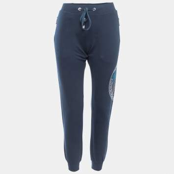 Pre Owned Versace Collection Navy Blue Logo Embellished Cotton Joggers XL 