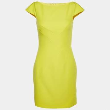 Pre Owned Versace Collection Yellow Crepe Paneled Mini Dress S