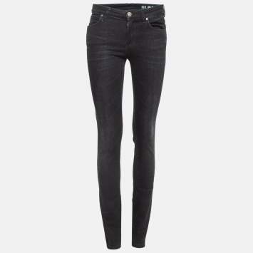 Pre Owned Versace Collection Black V Studded Denim Slim Jeans S Waist 26"