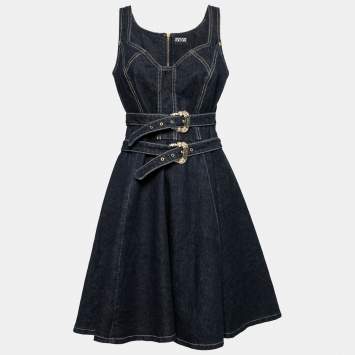 Pre Owned Versace Jeans Couture Blue Denim Pleated Sleeveless Dress M