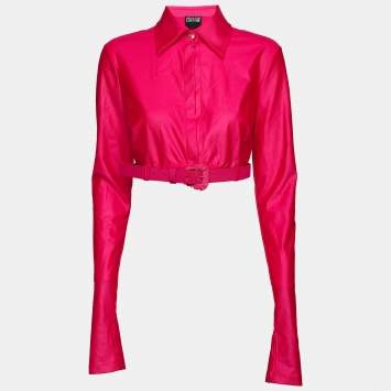 Pre Owned Versace Jeans Couture Pink Stretch Satin Crop Top M