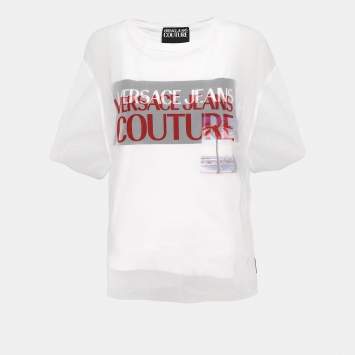 Pre Owned Versace Jeans Couture White Mesh & Cotton Overlay Top M